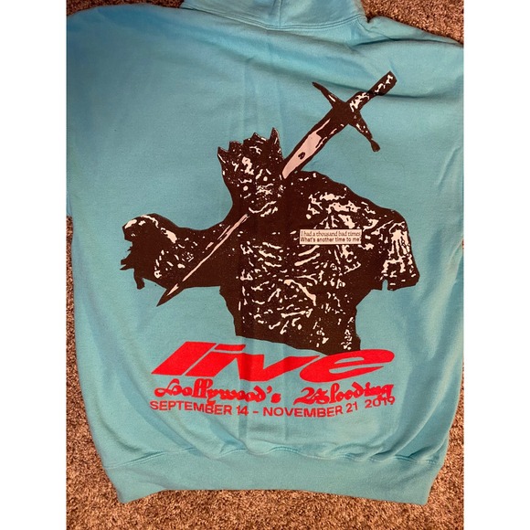Post Malone Hollywood Bleeding Tour Hoodie Mens Large Blue Posty Co 2019 Concert - Picture 3 of 6